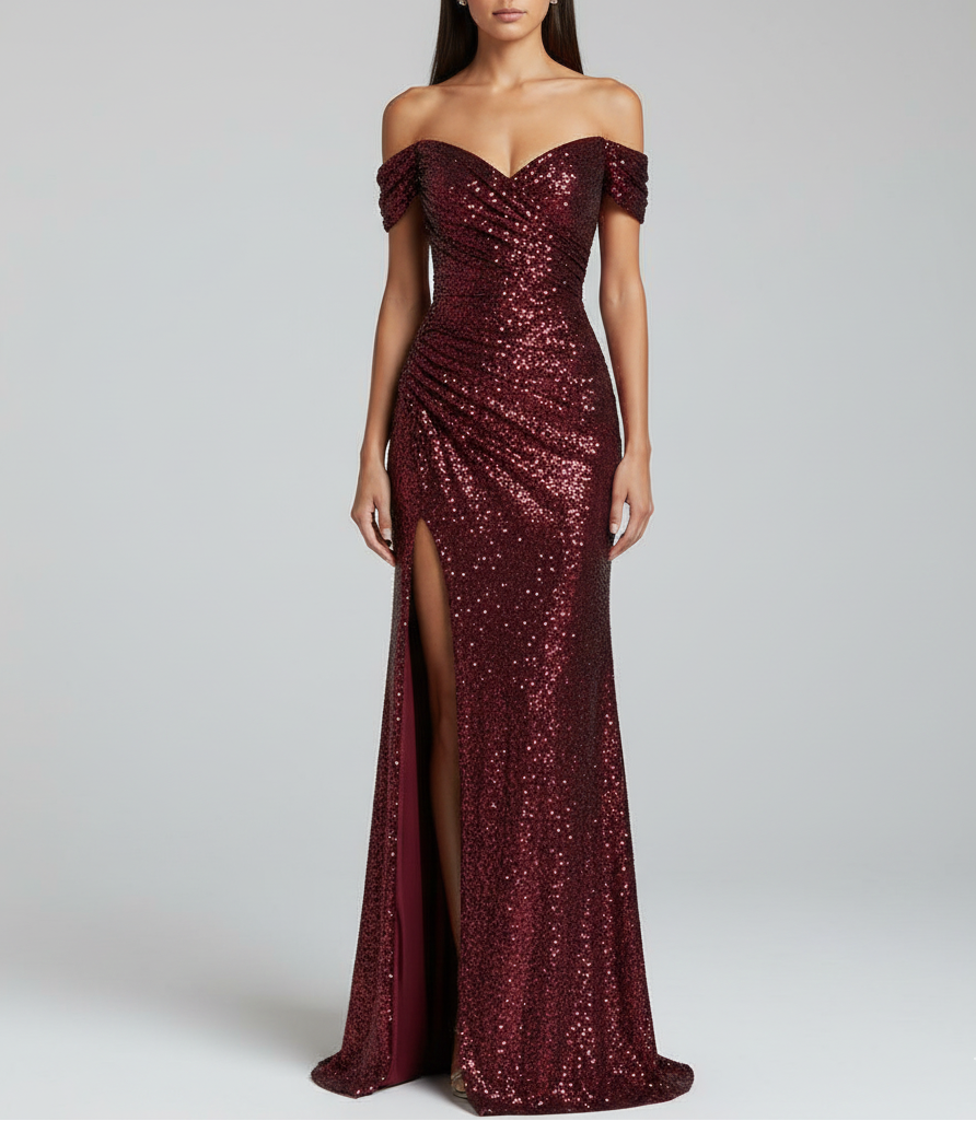 Damen Pailletten Abendkleid | Maxi