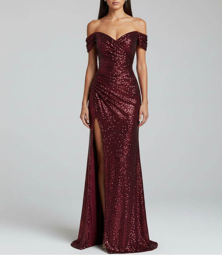 Damen Pailletten Abendkleid | Maxi
