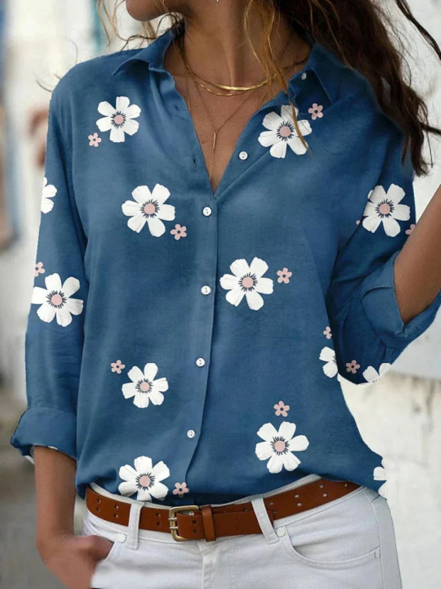 Damen Sommerbluse mit Blumenmuster | Langarm