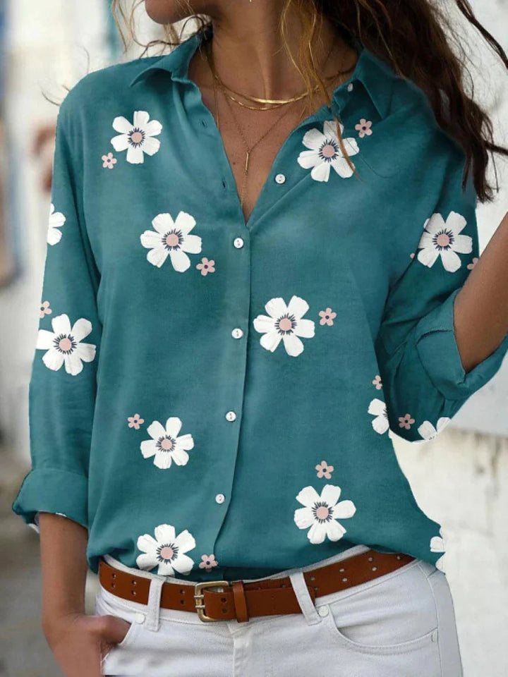 Damen Sommerbluse mit Blumenmuster | Langarm