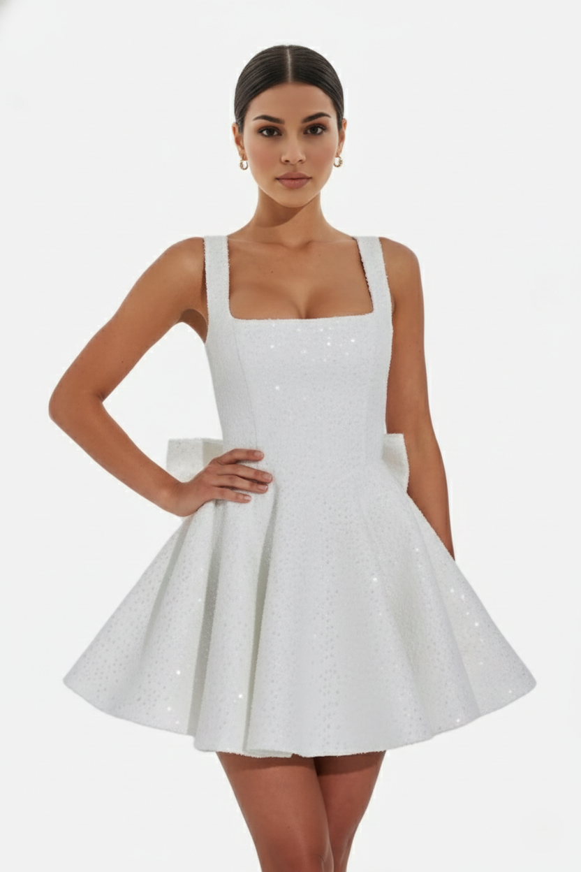 Women's Cocktail Dress with Square Neckline | Mini