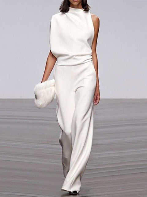Eleganter Damen-Overall ohne Ärmel | Weite Hosenbeine