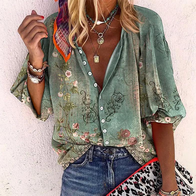 Damen Sommer Bluse Blumenmuster | Boho