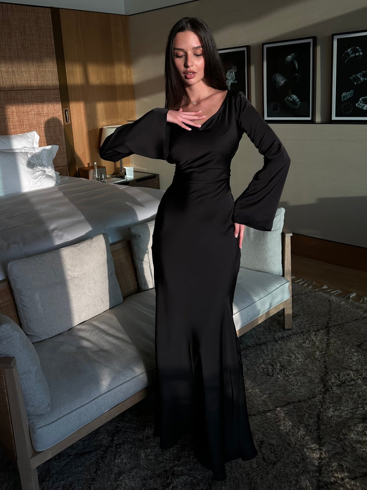 Damenkleid mit langen Ärmeln | Maxi