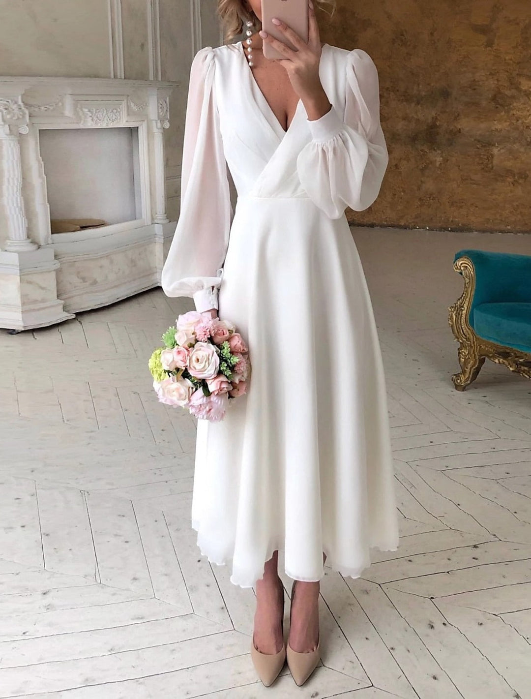 Damen Elegantes Kleid Langarm | Maxi