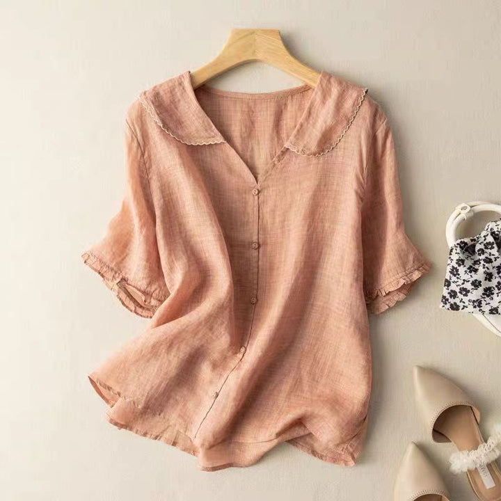 Damen Bluse mit Knöpfen Kurzarm | Kragen