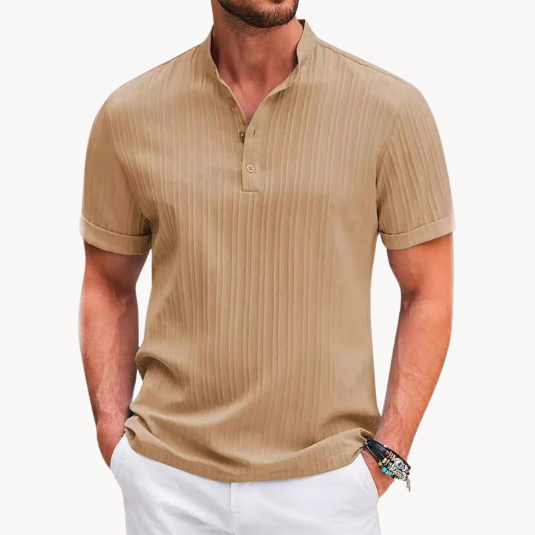 Herren Geripptes Henley-Shirt | Kurzarm