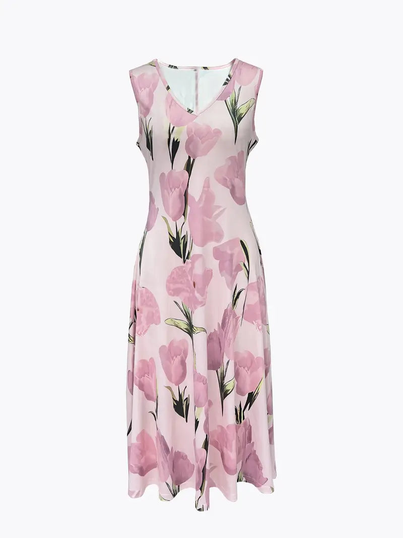 Damen Lagen-Kleid Mit Blumenmuster | Midi