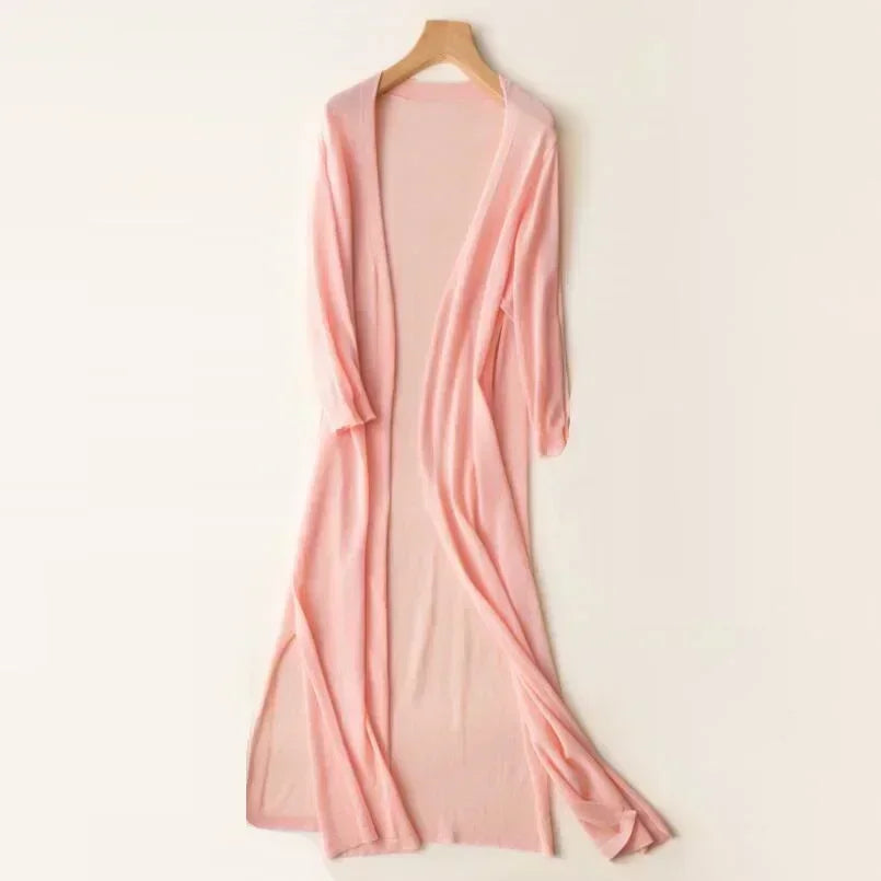 Damen Langer Strick-Cardigan | Offener Vorderteil