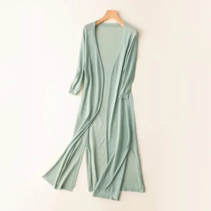 Damen Langer Strick-Cardigan | Offener Vorderteil