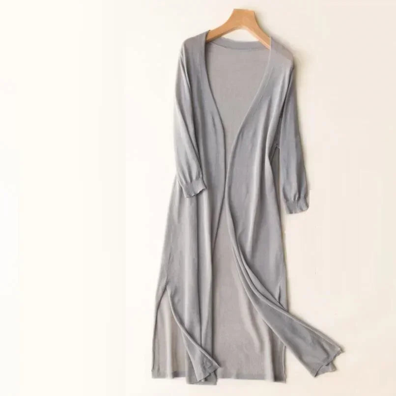 Damen Langer Strick-Cardigan | Offener Vorderteil