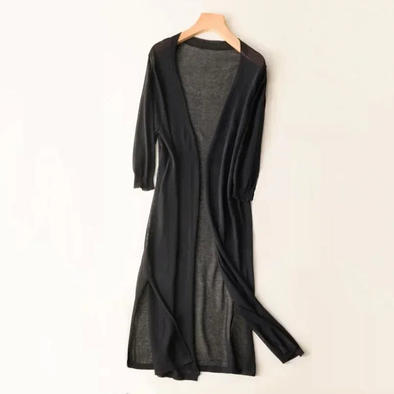 Damen Langer Strick-Cardigan | Offener Vorderteil
