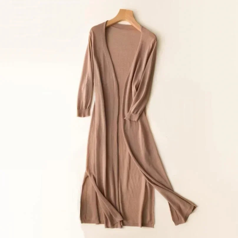 Damen Langer Strick-Cardigan | Offener Vorderteil