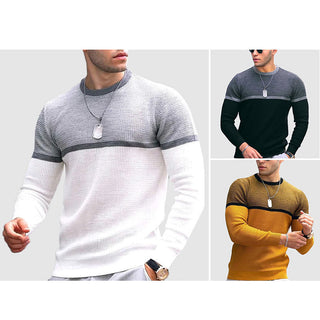 Męski Sweter Dzianinowy w Dwóch Kolorach | Okrągły Dekolt