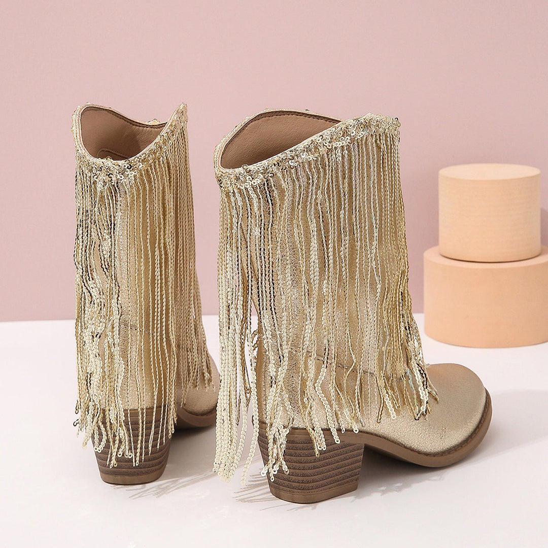 Bota Feminina Western com Franjas | Salto Bloco