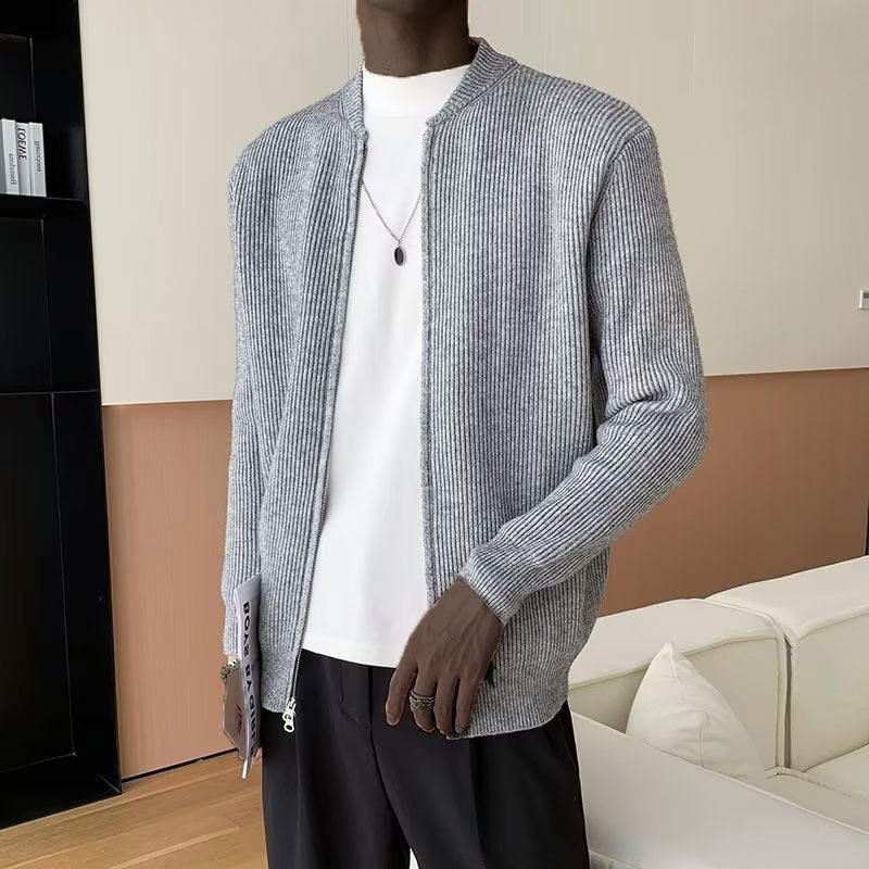 Herren Cardigan mit Reißverschluss | Gerippter Saum