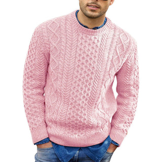 Męski Sweter z Warkoczem | Okrągły Dekolt
