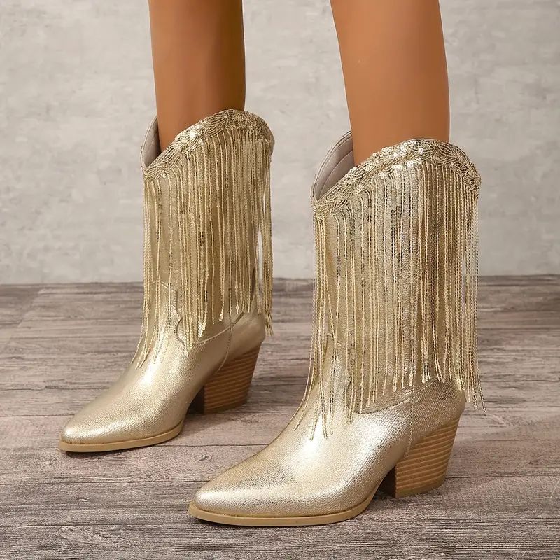 Bota Feminina Western com Franjas | Salto Bloco