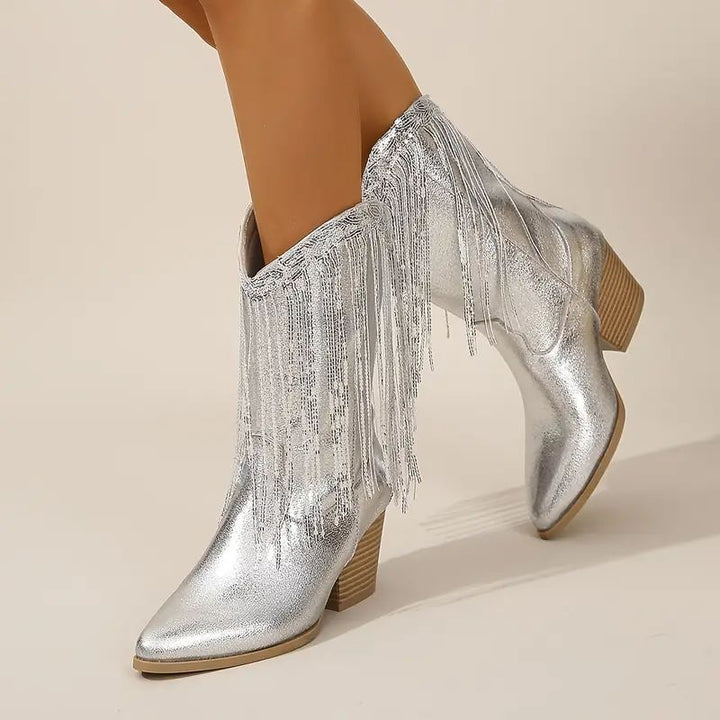 Bota Feminina Western com Franjas | Salto Bloco