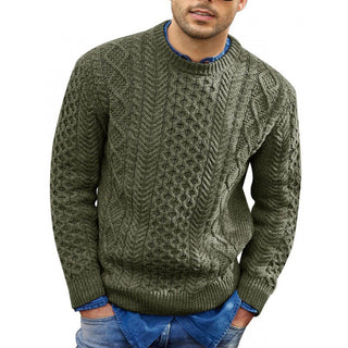 Męski Sweter z Warkoczem | Okrągły Dekolt
