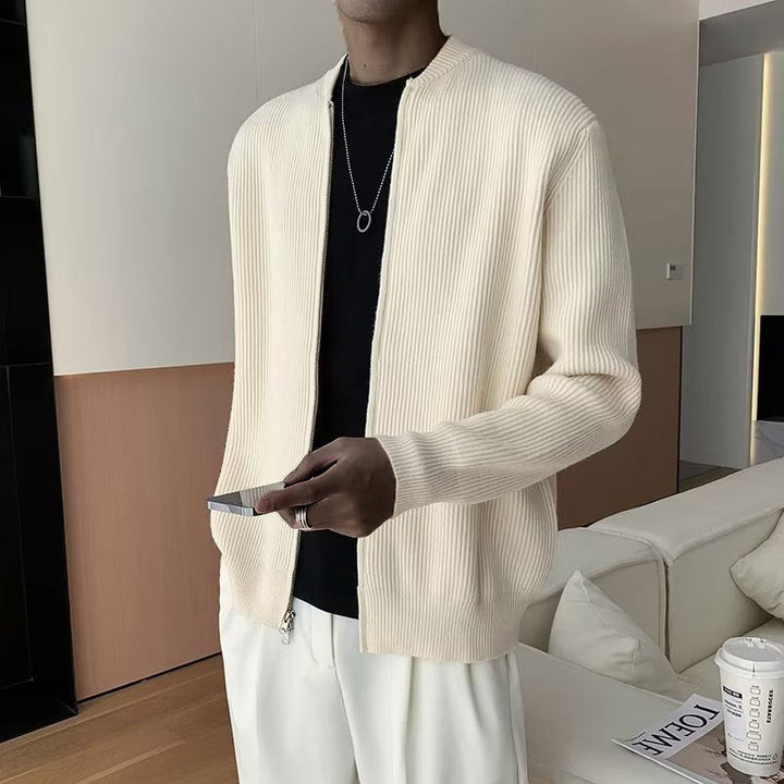 Herren Cardigan mit Reißverschluss | Gerippter Saum