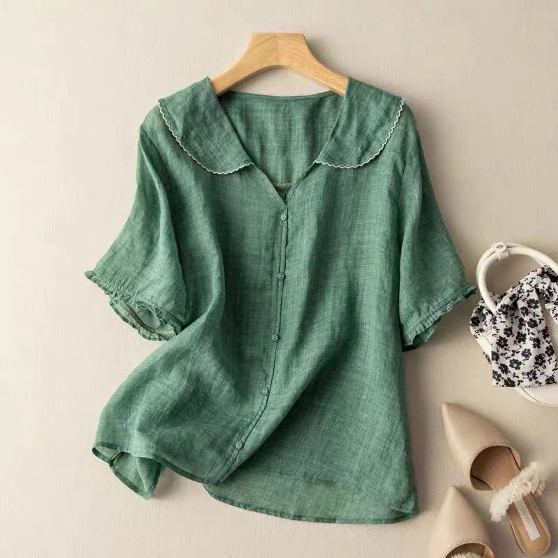 Damen Bluse mit Knöpfen Kurzarm | Kragen