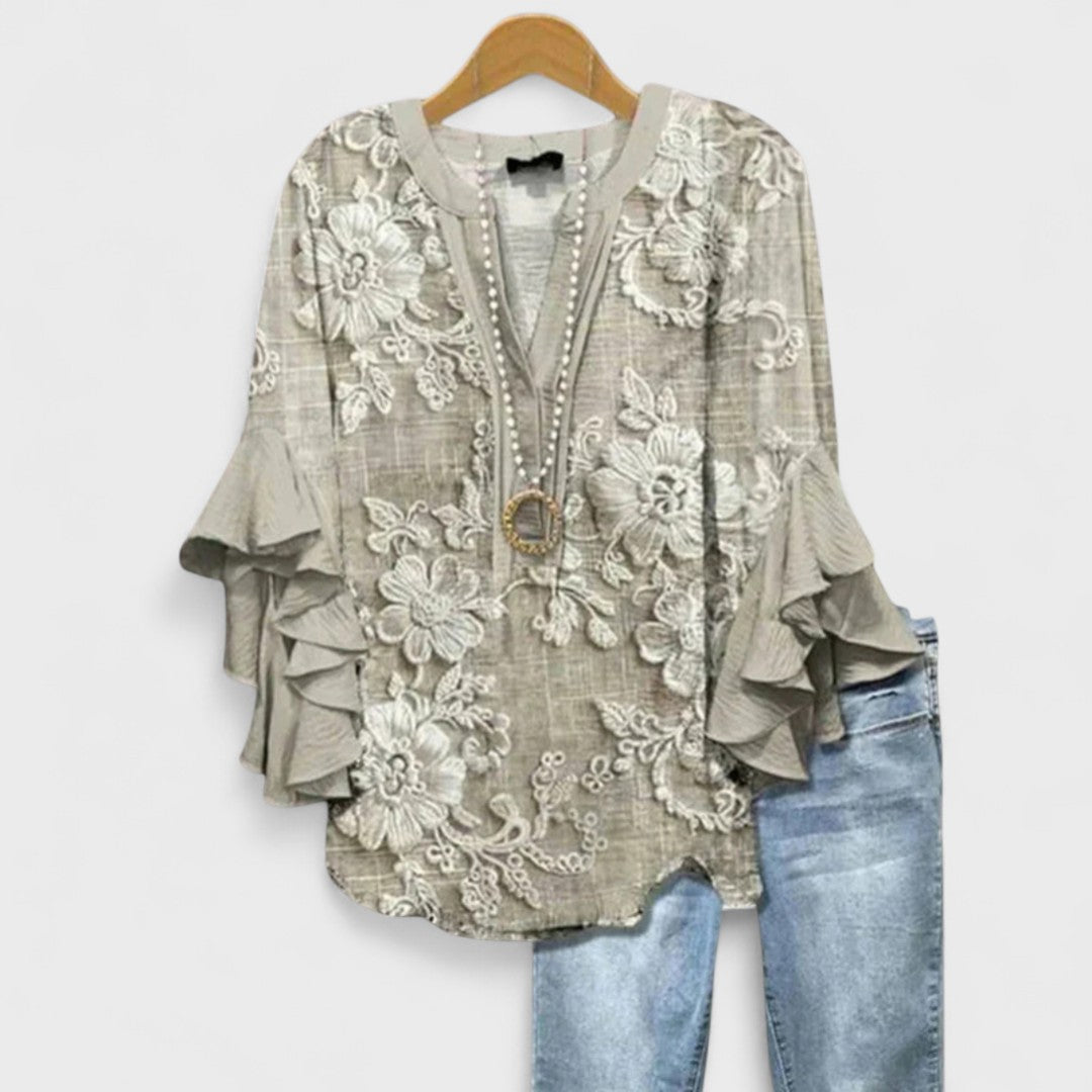 Damen Bluse V-Ausschnitt | Volants