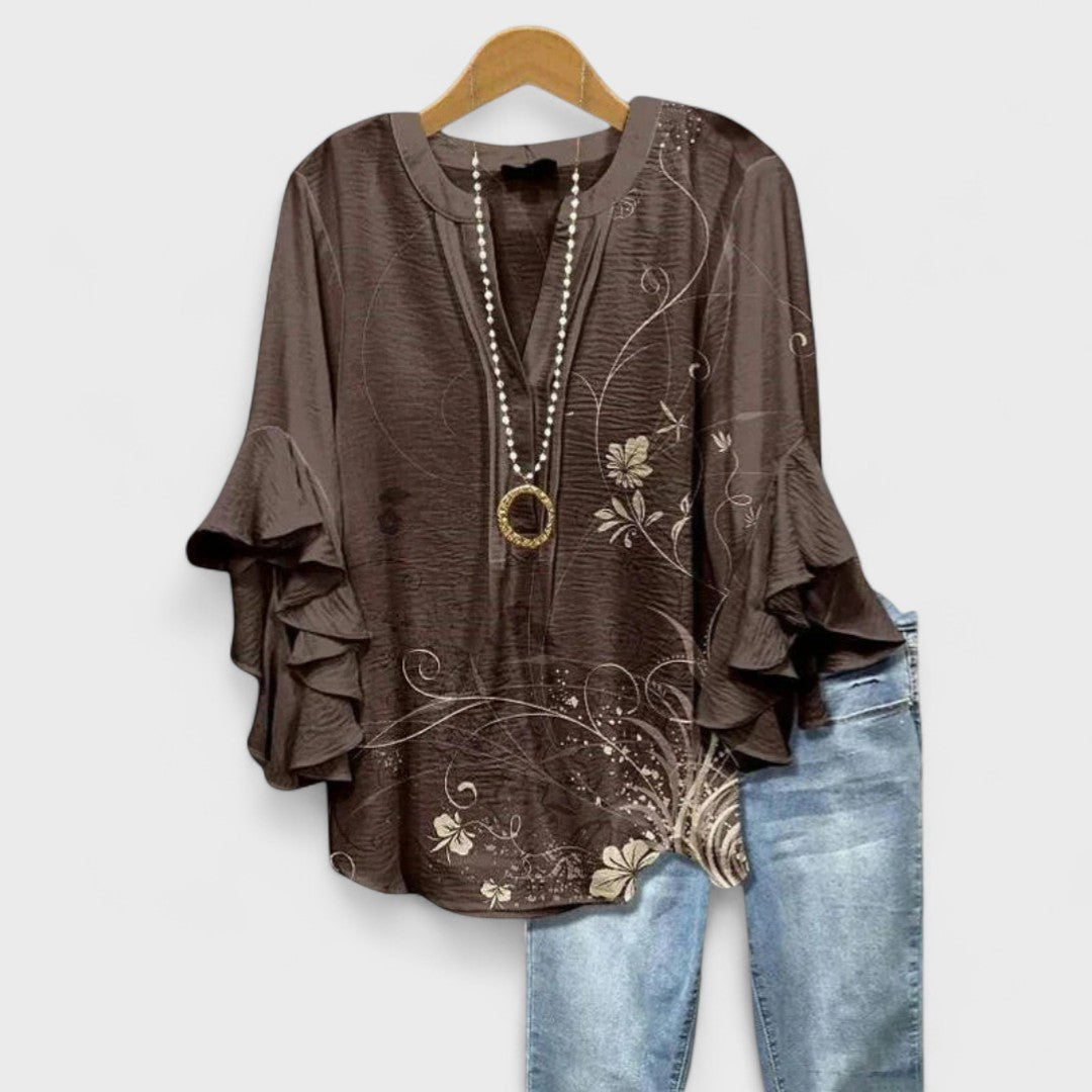 Damen Bluse V-Ausschnitt | Volants