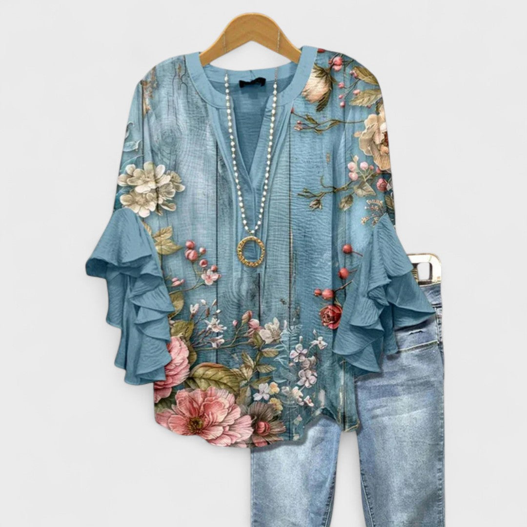 Damen Bluse V-Ausschnitt | Volants