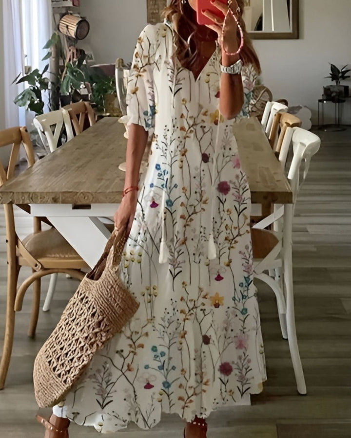 Damen Kleid mit Muster V-Ausschnitt | Maxi