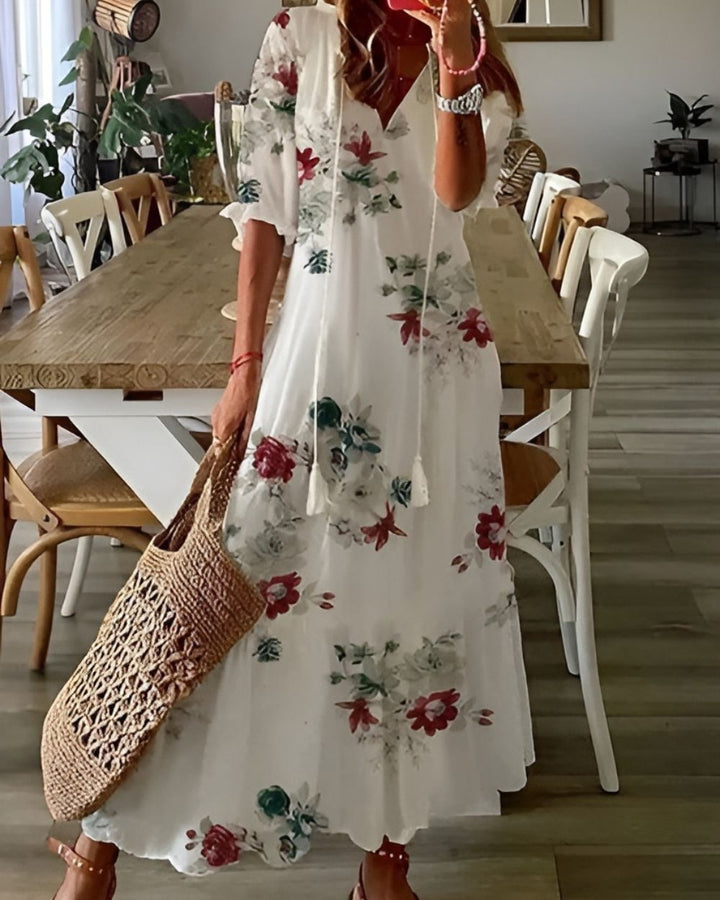 Damen Kleid mit Muster V-Ausschnitt | Maxi
