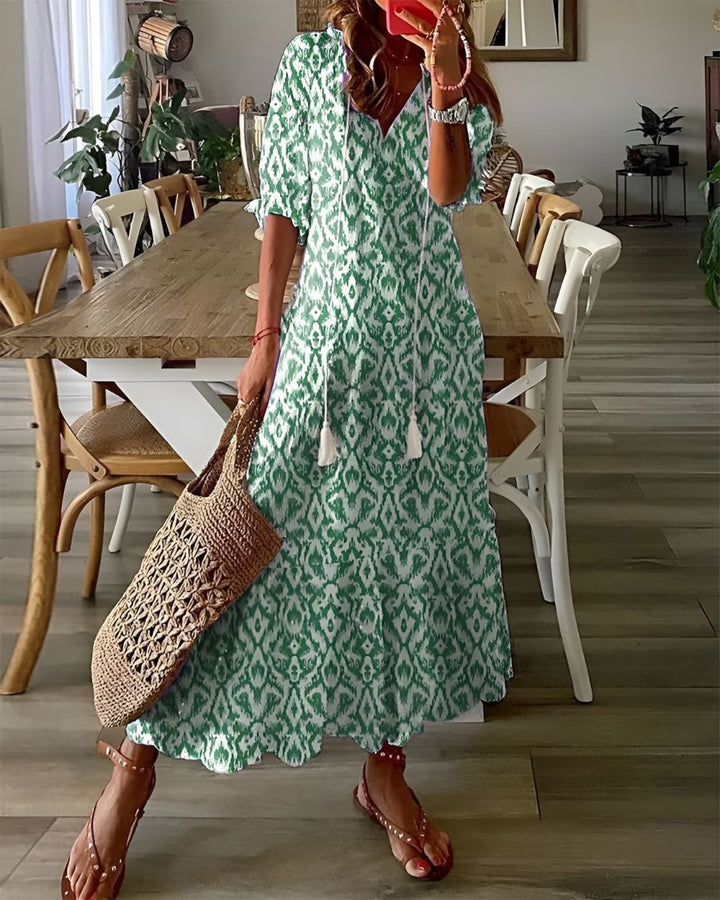 Damen Kleid mit Muster V-Ausschnitt | Maxi