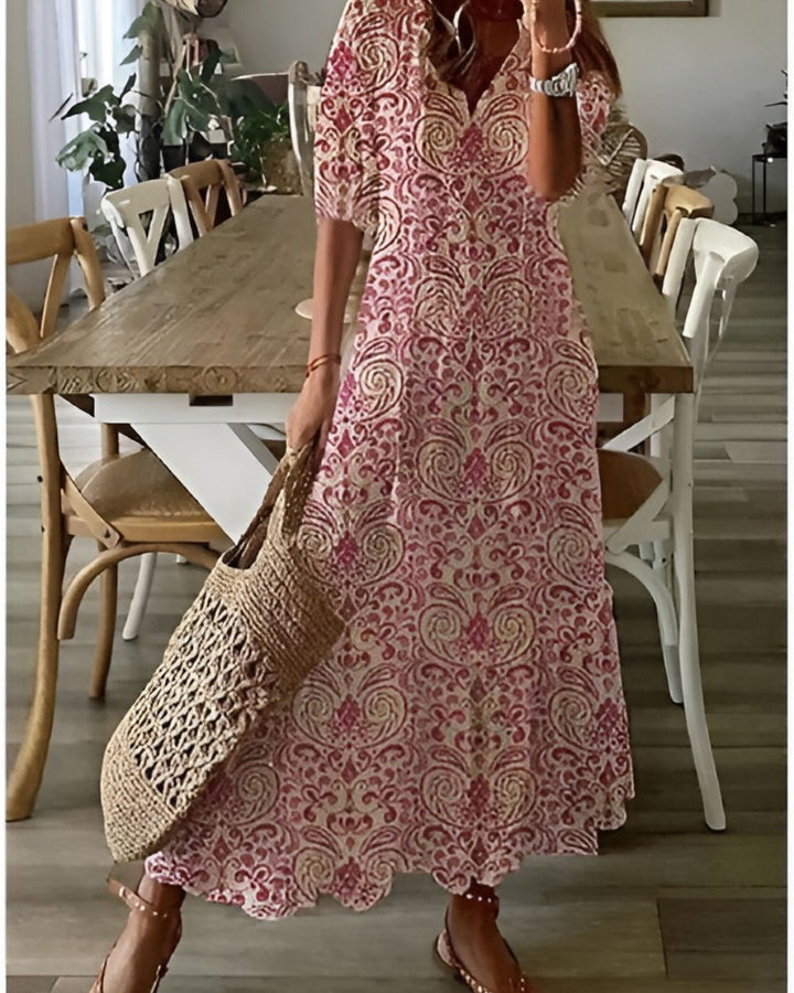 Damen Kleid mit Muster V-Ausschnitt | Maxi