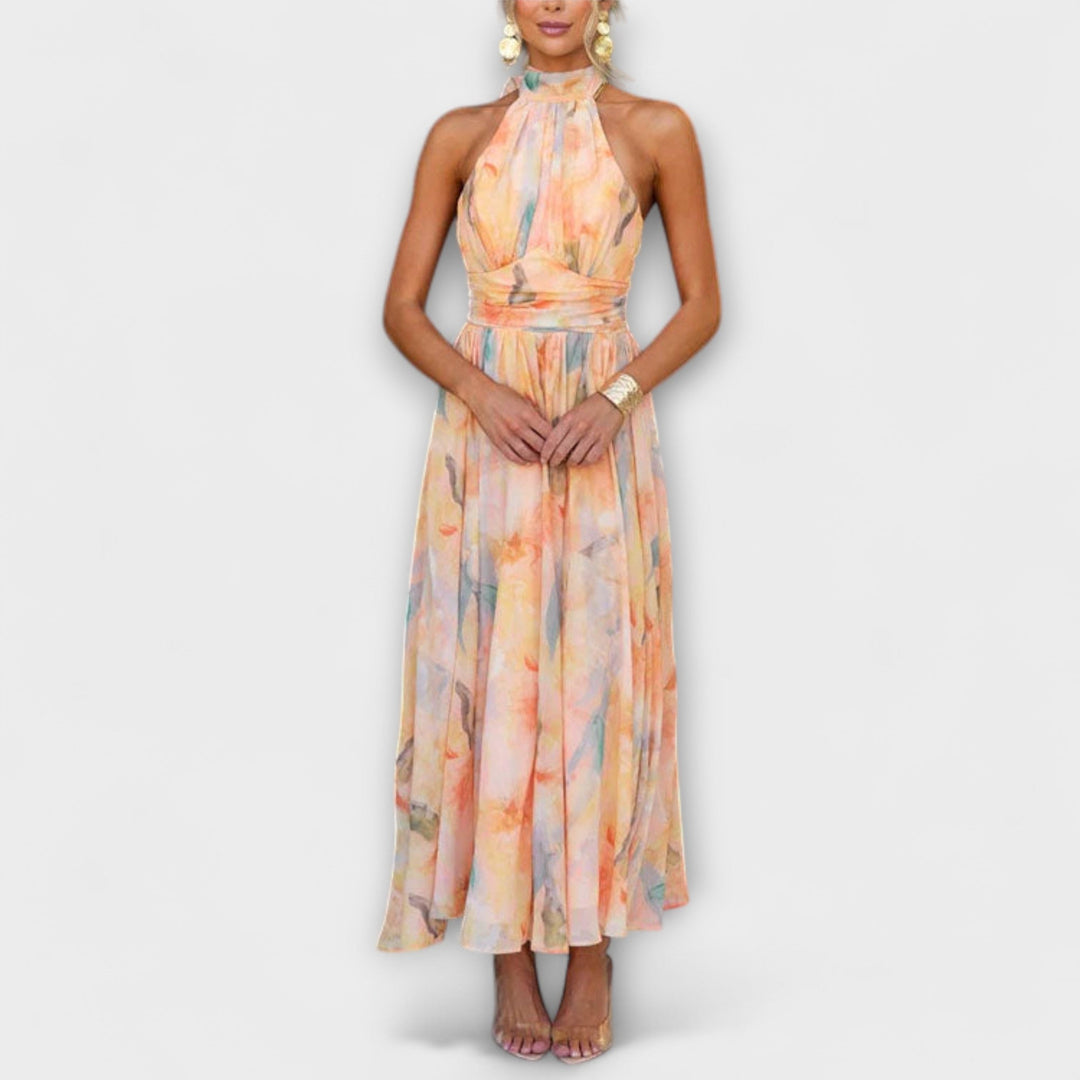 Damen Halter Kleid mit Print | Maxi