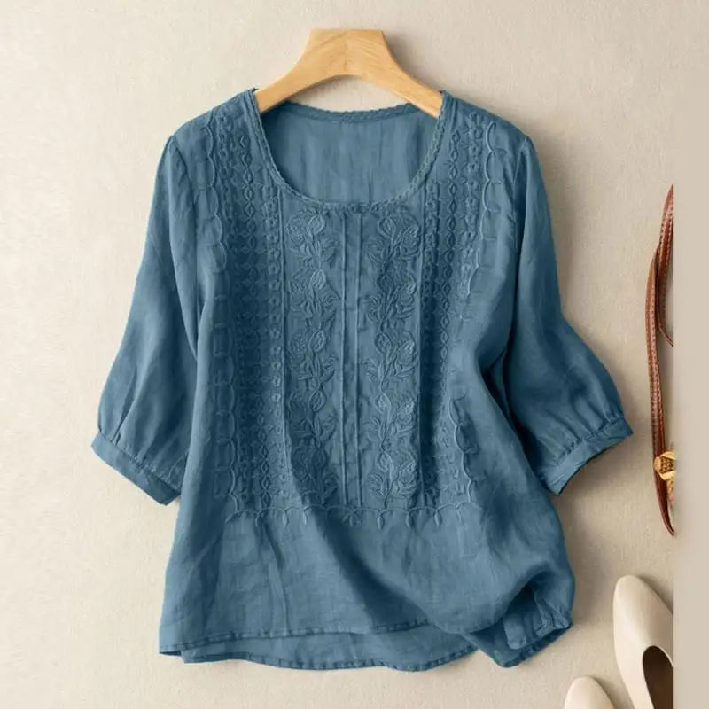 Damen Sommerbluse mit Rundhalsausschnitt | Locker