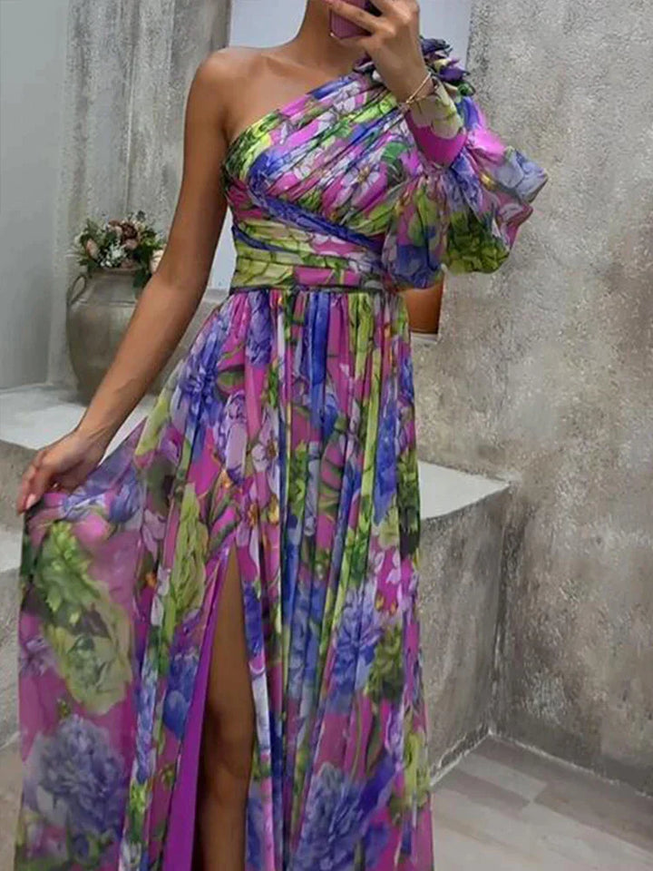 Damen Kleid Blumenmuster | Schlitz Maxi