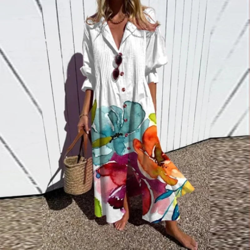 Damen Blumen Sommerkleid | Maxi