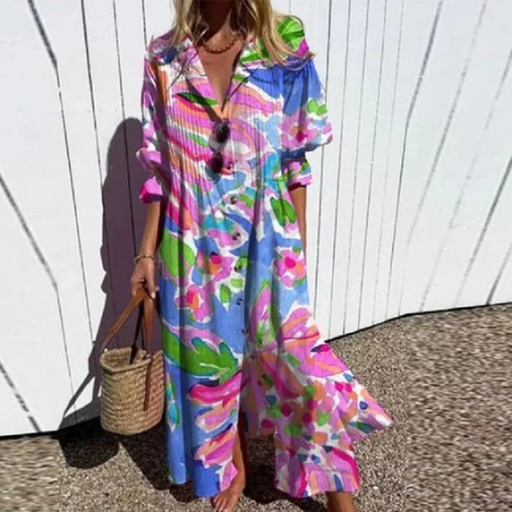 Damen Blumen Sommerkleid | Maxi