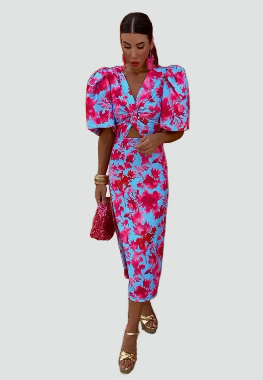 Damen Cocktailkleid Blumen | Midi