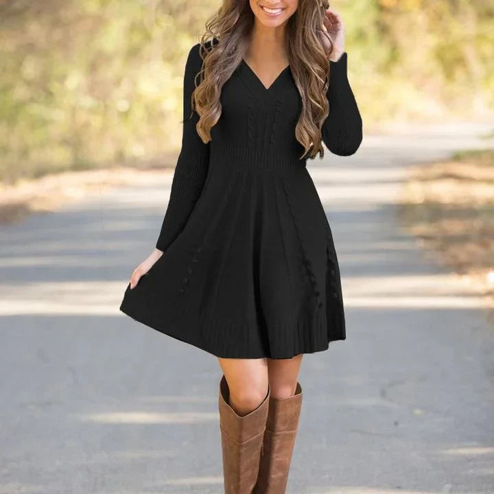 Damen Strickkleid mit V-Ausschnitt | Mini