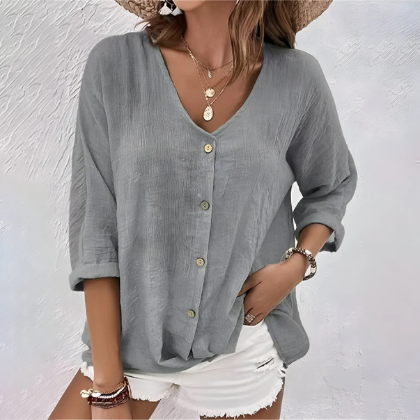 Damen Bluse mit V-Ausschnitt und Knöpfen | Locker
