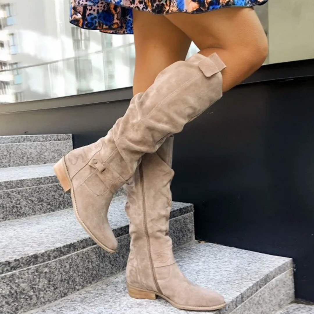 Damen Über-Knie-Stiefel | Niedriger Absatz