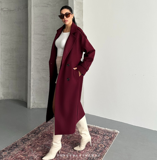 Damska Zimowa Płaszcz Trench | Długi z Paskiem