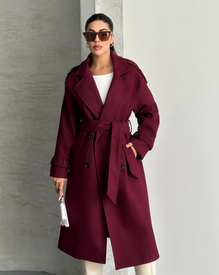 Damska Zimowa Płaszcz Trench | Długi z Paskiem