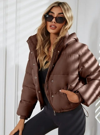 Damska Krótka Pikowana Kurtka Zimowa | Zamek