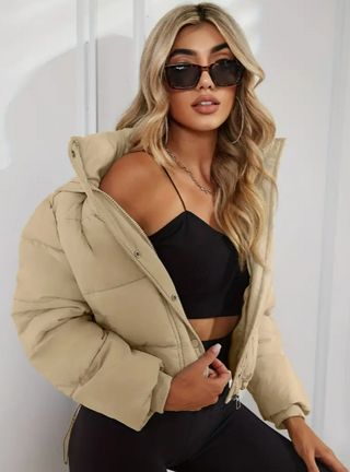 Damska Krótka Pikowana Kurtka Zimowa | Zamek