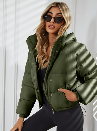 Damska Krótka Pikowana Kurtka Zimowa | Zamek