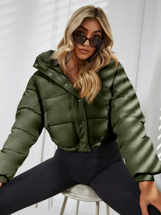 Damska Krótka Pikowana Kurtka Zimowa | Zamek