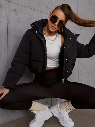 Damska Krótka Pikowana Kurtka Zimowa | Zamek