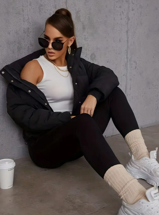 Damska Krótka Pikowana Kurtka Zimowa | Zamek